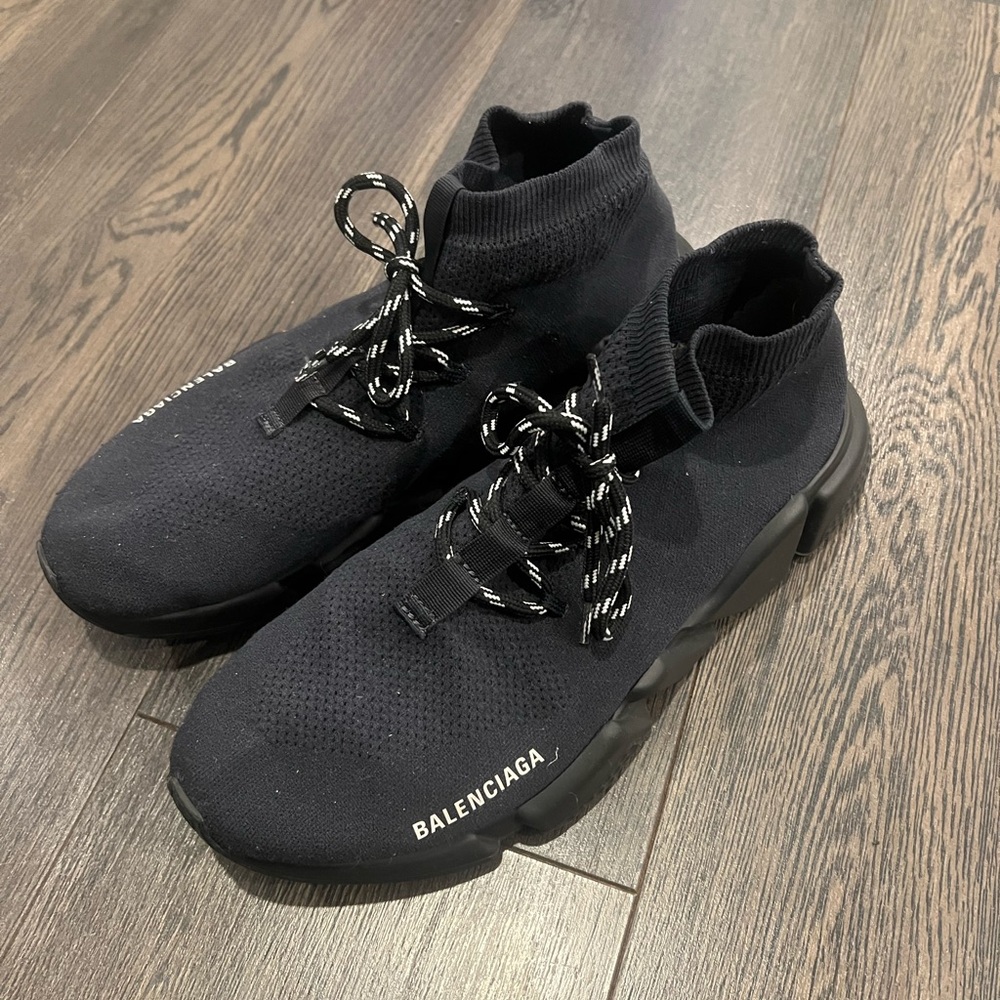Balenciaga Black Knit Sock Sneakers with Reflective Laces